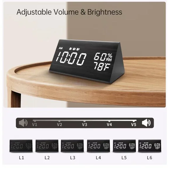 Digital Alarm Clock, with Wooden Electronic LED Time Display - Picture 4 of 7